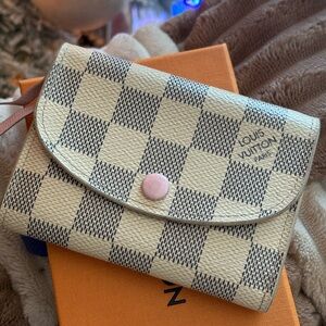 Louis Vuitton Damier Azur Check Wallet with Pink Snap Button